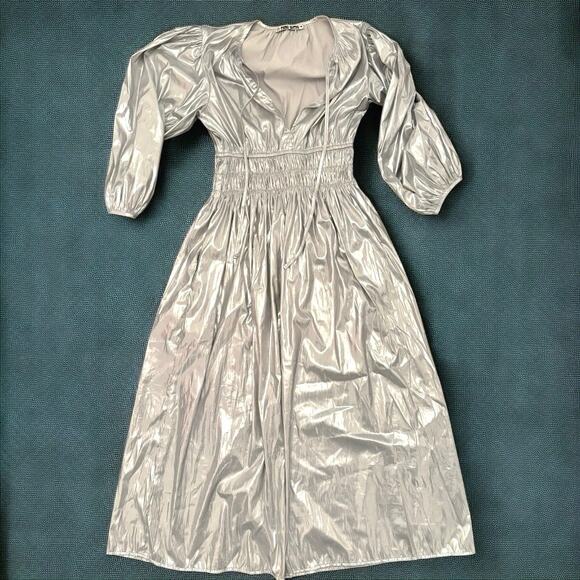 Ciao Lucia Metallic Georgina Foiled Satin Midi Dress Size medium - Picture 2 of 6